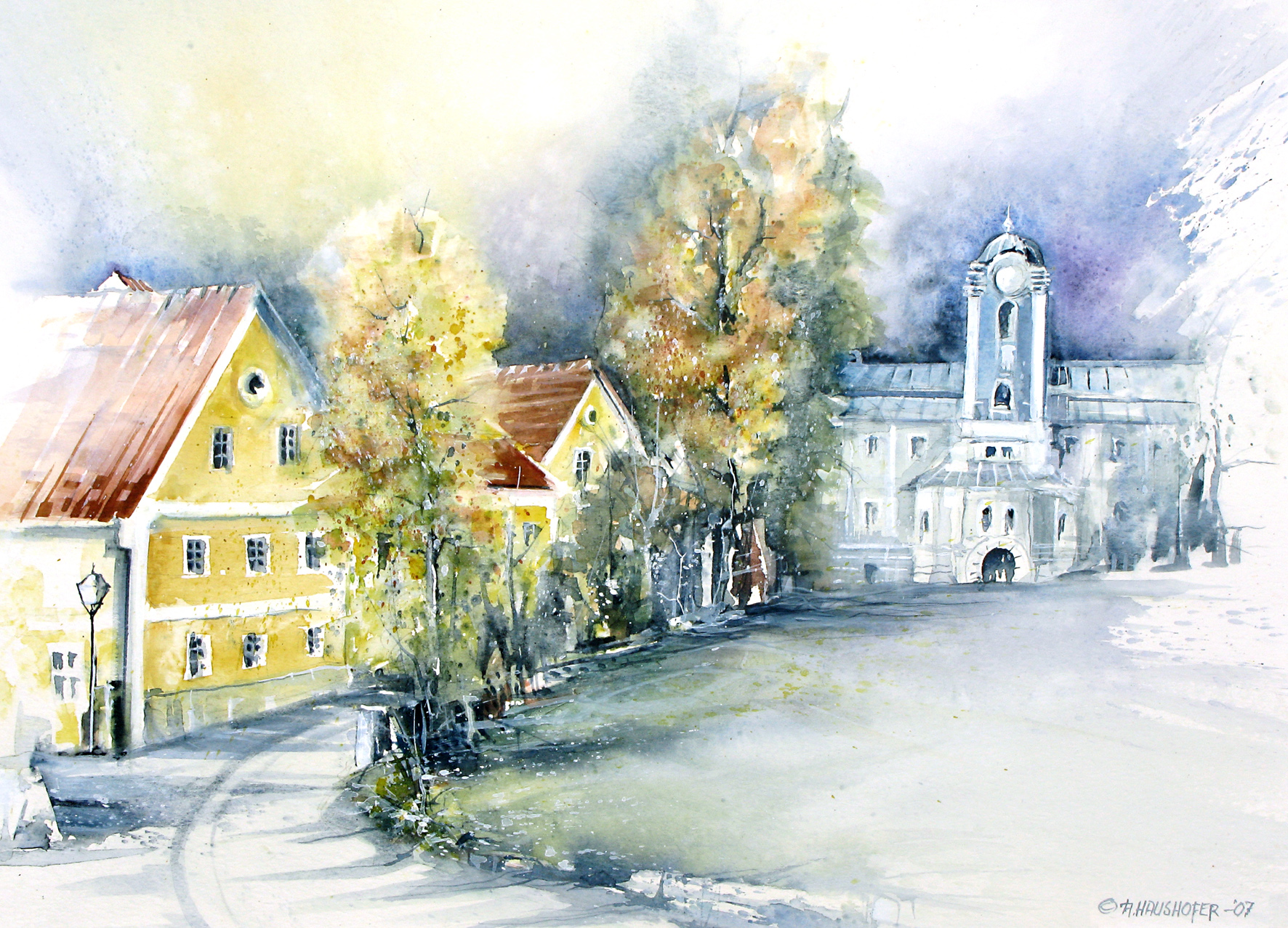 Residenz und Schloss Rosenau auf einem Aquarellbild